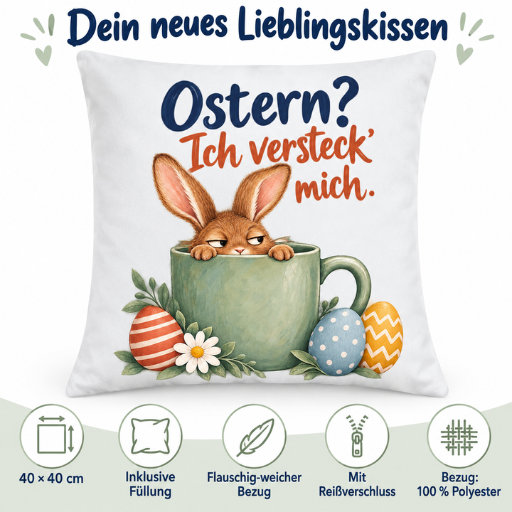 Vorteile des Osterkissens: 40 × 40 cm, Füllung und abnehmbarer Polyesterbezug