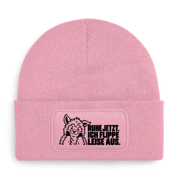 Mütze RUHE JETZT. ICH FLIPPE LEISE AUS. mit Comic-Alpaka in Rosa