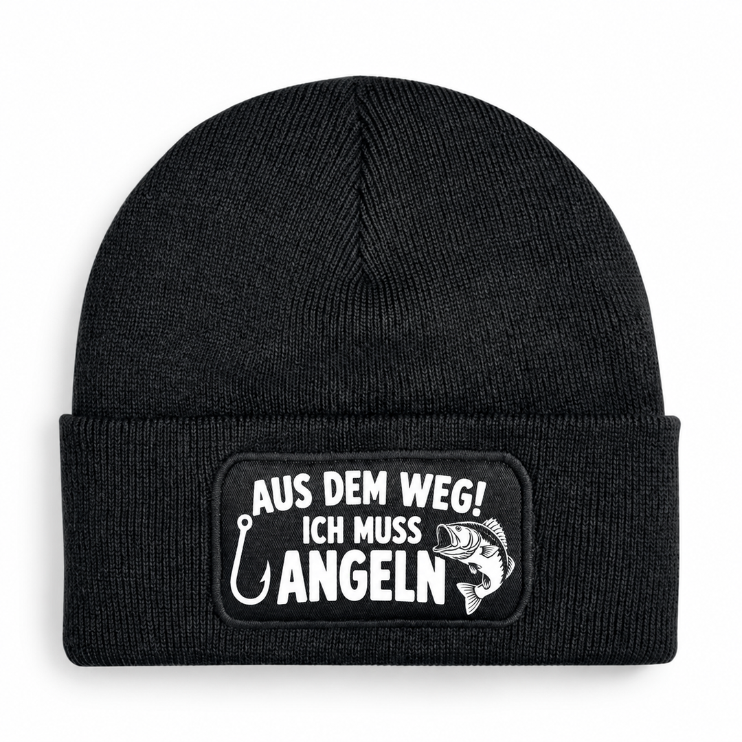 Mütze AUS DEM WEG! ICH MUSS ANGELN – Schwarz