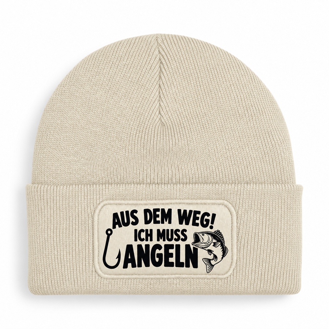 Mütze AUS DEM WEG! ICH MUSS ANGELN – Beige