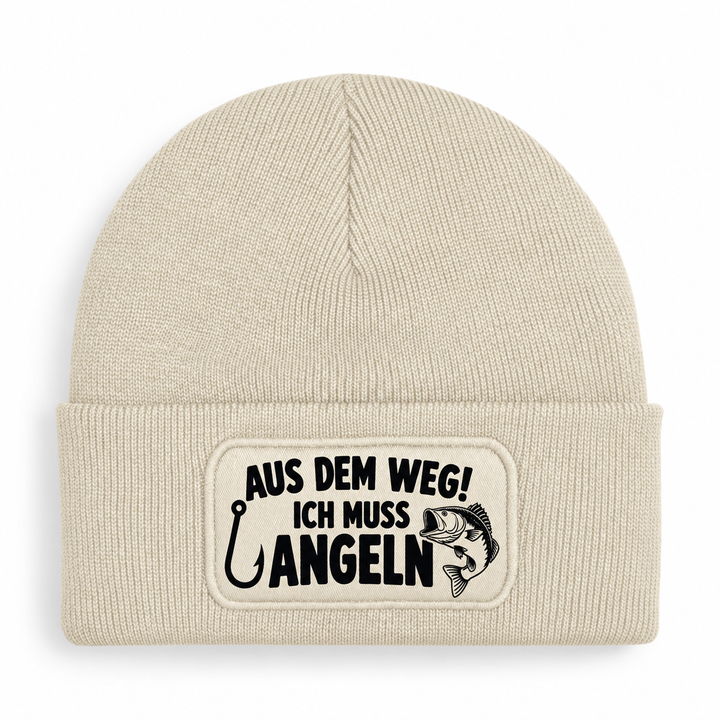Mütze AUS DEM WEG! ICH MUSS ANGELN – Beige