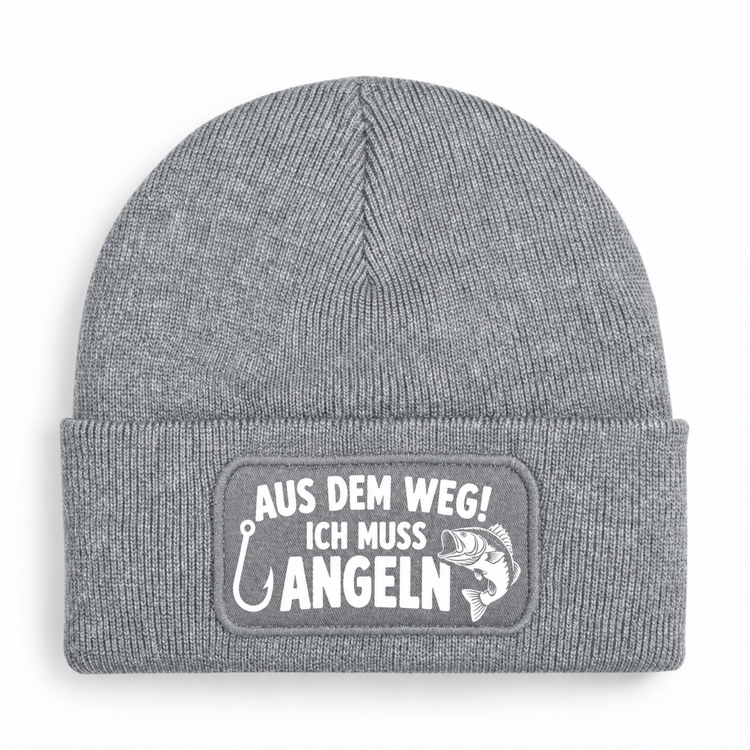 Mütze AUS DEM WEG! ICH MUSS ANGELN – Grau
