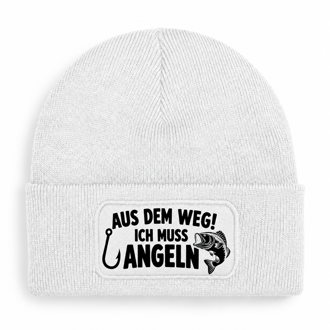 Mütze AUS DEM WEG! ICH MUSS ANGELN – Weiß