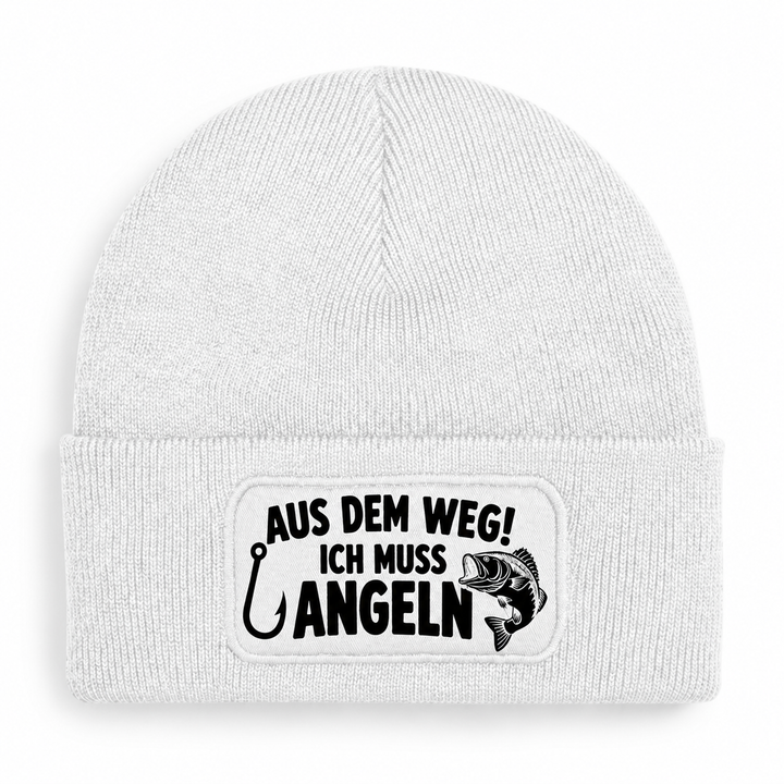 Mütze AUS DEM WEG! ICH MUSS ANGELN – Weiß