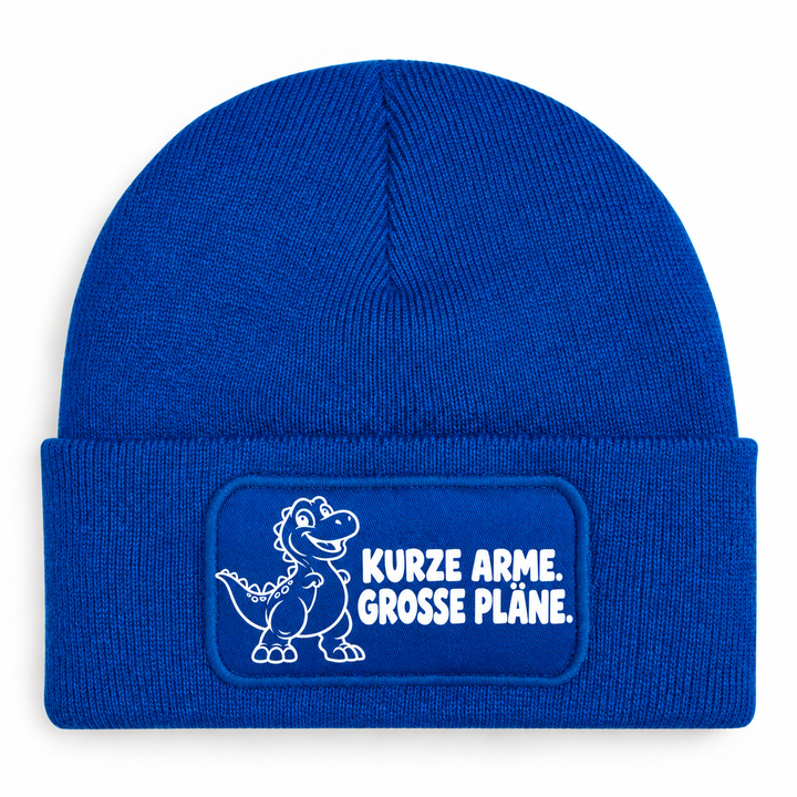Mütze Blau mit Comic-Dinosaurier – KURZE ARME. GROSSE PLÄNE.