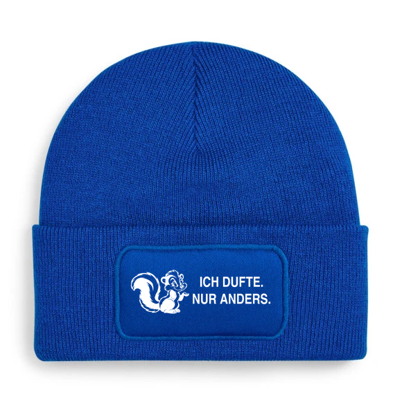 Mütze „ICH DUFTE. NUR ANDERS.“ – Stinktier, Farbe Blau