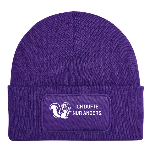 Mütze „ICH DUFTE. NUR ANDERS.“ – Stinktier, Farbe Lila