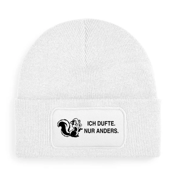 Mütze „ICH DUFTE. NUR ANDERS.“ – Stinktier, Farbe Weiß