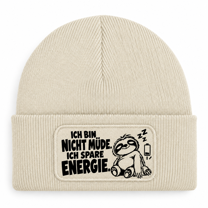 Mütze Ich bin nicht müde – Ich spare Energie mit Faultier – Beige