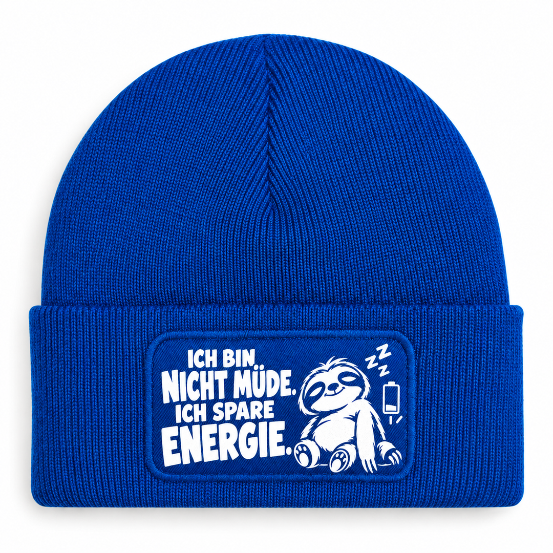 Mütze Ich bin nicht müde – Ich spare Energie mit Faultier – Blau