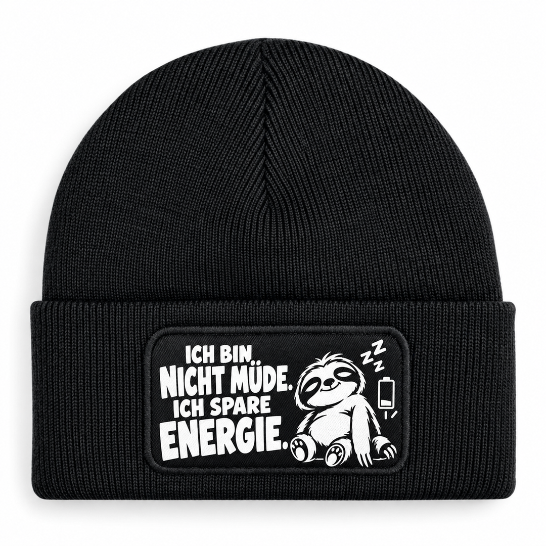 Mütze Ich bin nicht müde – Ich spare Energie mit Faultier – Schwarz