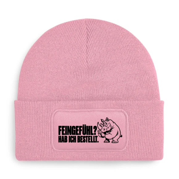 Mütze FEINGEFÜHL? HAB ICH BESTELLT. mit Comic-Nashorn in Rosa