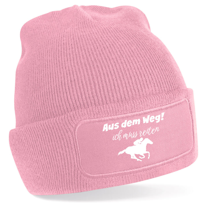 Mütze „Aus dem Weg – ich muss reiten“ | Lustige Beanie für Reiter & Pferdefans