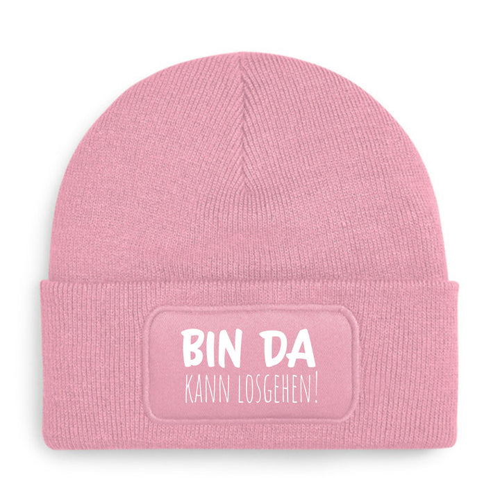 Bin da – kann losgehen Mütze | Lustige Beanie mit Spruch | Geschenk für Freunde & Kollegen