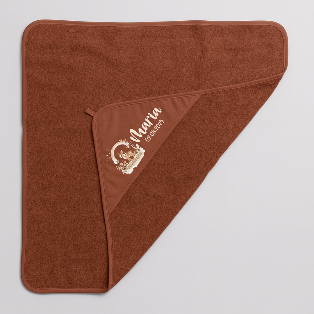 Kapuzenhandtuch Baby personalisiert mit 20 Motiven & 4 Farben zur Auswahl – 100 % Baumwolle – 70x70 cm