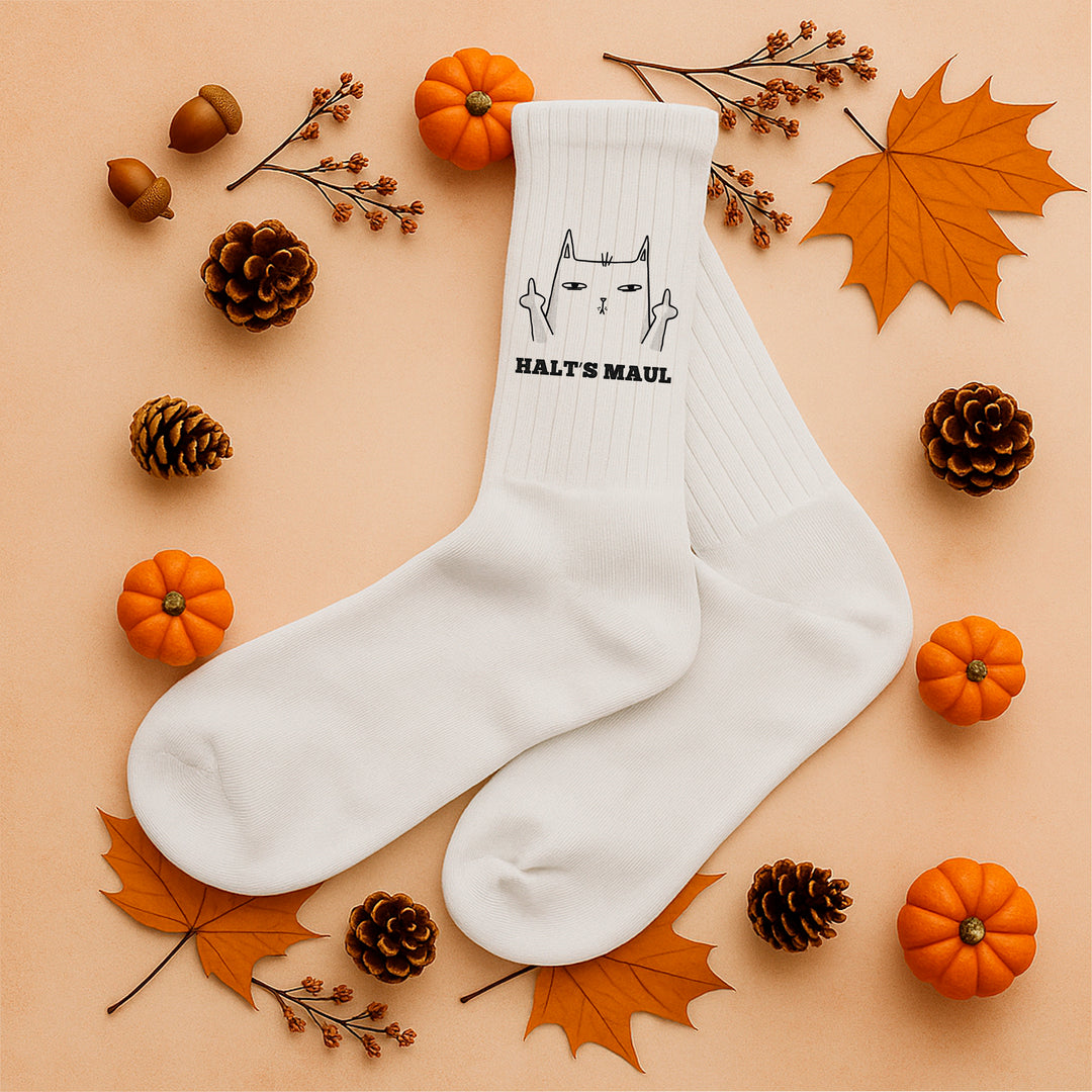 Socken „Halt’s Maul“ – Freche Spruchsocken | Lustige Geschenkidee | Funny Statement Socks aus Bio-Baumwolle | Made in Europe