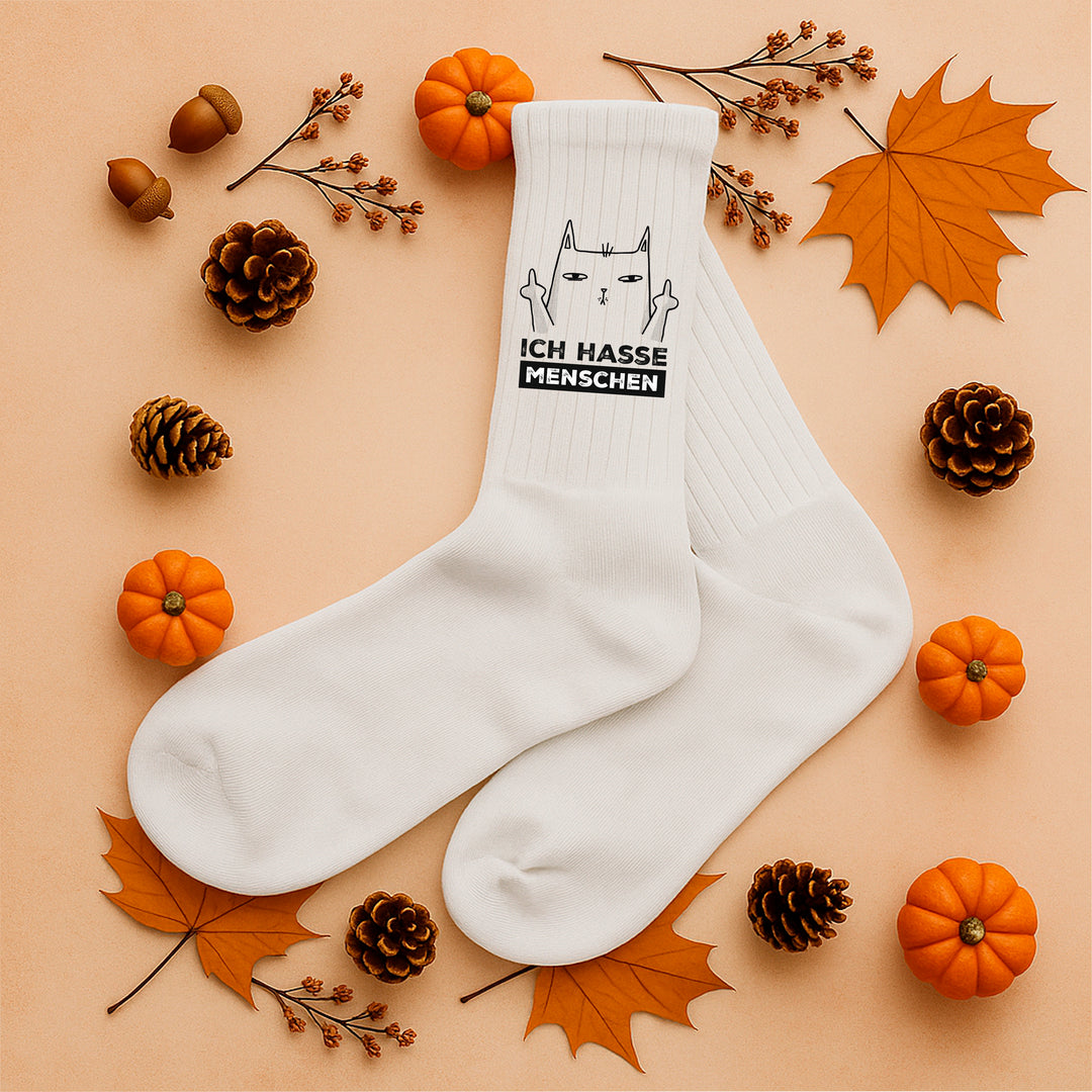 Socken „Ich hasse Menschen“ – Lustige Spruchsocken | Sarkastische Fun Socks | Geschenk für Misanthropen mit Humor | Made in Europe