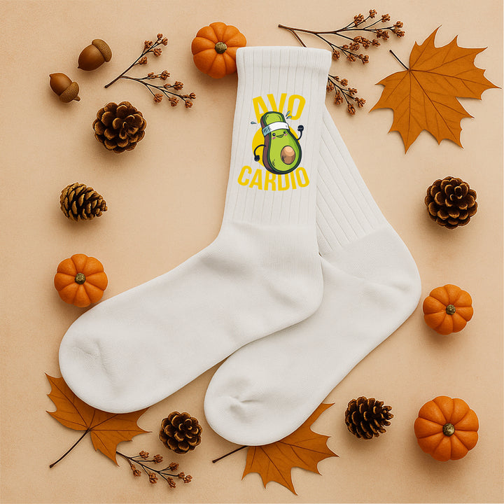 Socken „Avocardio“ – Lustige Fitness-Socken mit Avocado-Motiv | Witzige Sportsocken | Geschenk für Sportmuffel & Gym-Fans