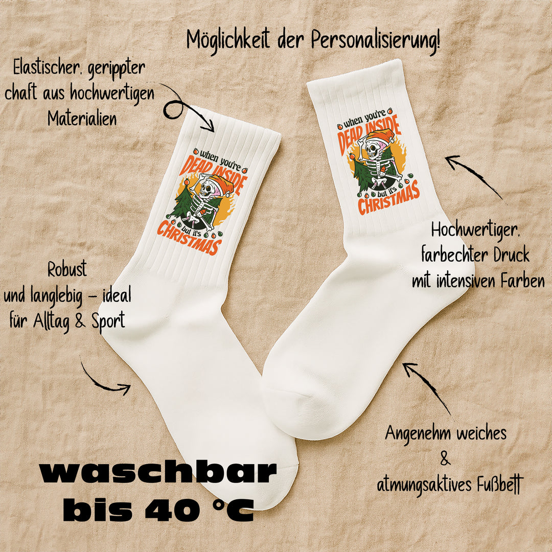 Socken „When you are dead inside“ – Lustige Spruchsocken | Dark Humor Socks aus Bio-Baumwolle | Geschenkidee mit Sarkasmus | Made in Europe