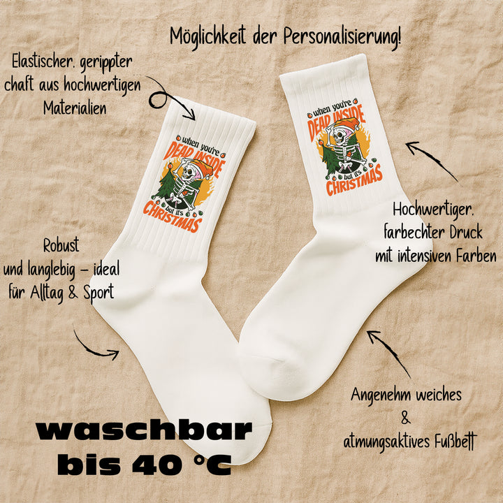 Socken „When you are dead inside“ – Lustige Spruchsocken | Dark Humor Socks aus Bio-Baumwolle | Geschenkidee mit Sarkasmus | Made in Europe
