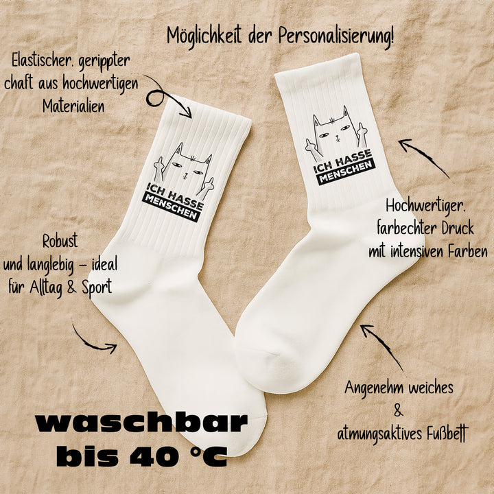 Socken „Ich hasse Menschen“ – Lustige Spruchsocken | Sarkastische Fun Socks | Geschenk für Misanthropen mit Humor | Made in Europe