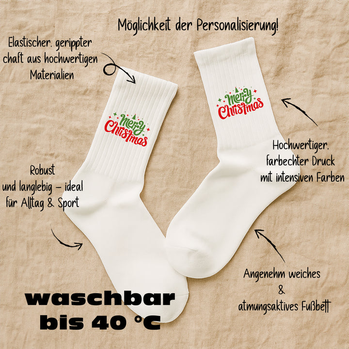 Socken „Merry Christmas“ – Lustige & festliche Weihnachtssocken | Geschenkidee für Männer & Frauen | Made in Europe