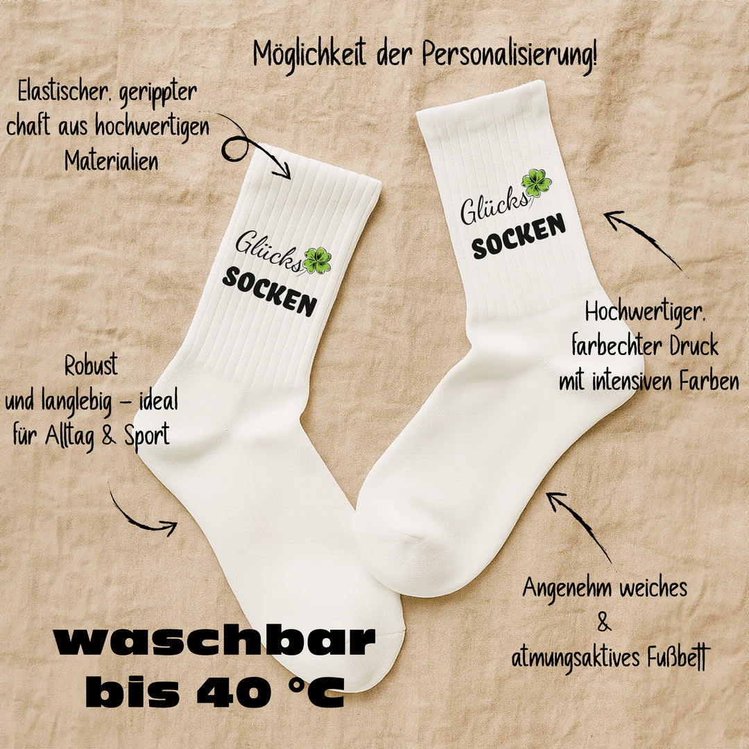 Socken „Glücks Socken“ – Positive Vibes & Gute-Laune-Socken | Geschenk für Glückspilze | Aus Bio-Baumwolle | Made in Europe