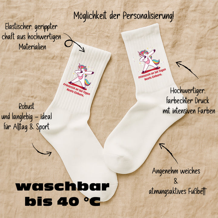 Socken „Prinzessin 364 Tage – Heute Einhorn“ – Lustige & süße Motivsocken | Geschenk für Mädchen & Frauen | Made in Europe