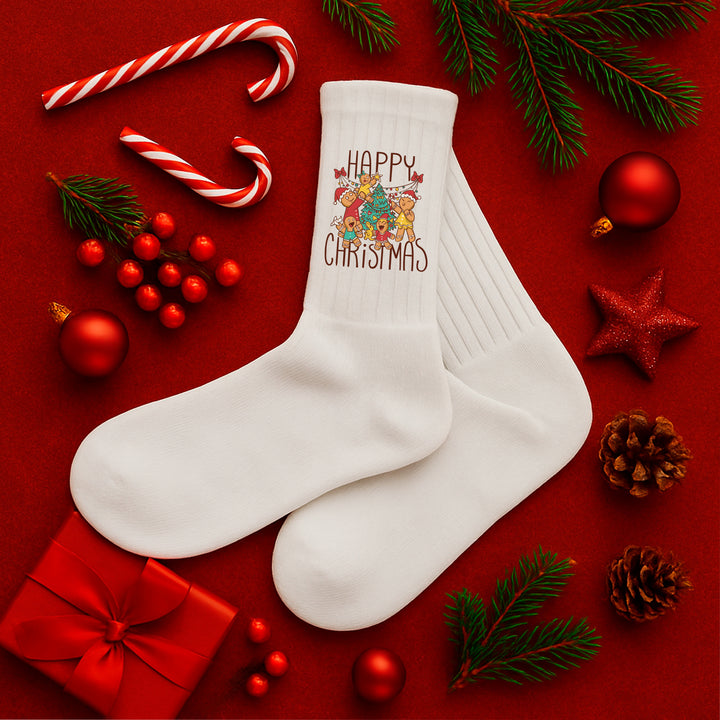 Socken „Happy Christmas“ – Lustige & festliche Weihnachtssocken | Geschenkidee für Männer & Frauen | Made in Europe