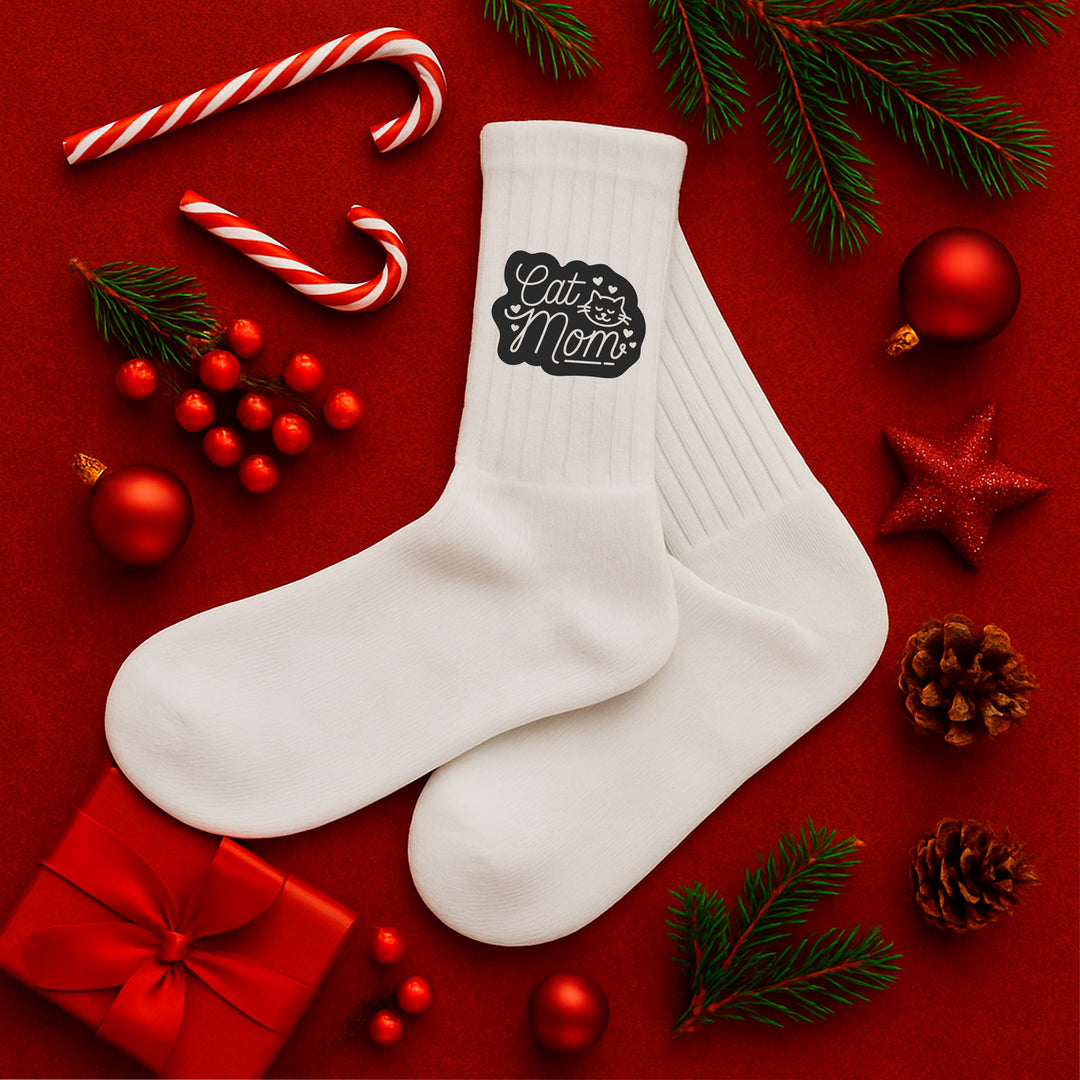 Socken „Cat Mom“ – Lustige Katzen-Socken für Frauen | Geschenk für Katzenliebhaberinnen | Tiermotiv aus Bio-Baumwolle