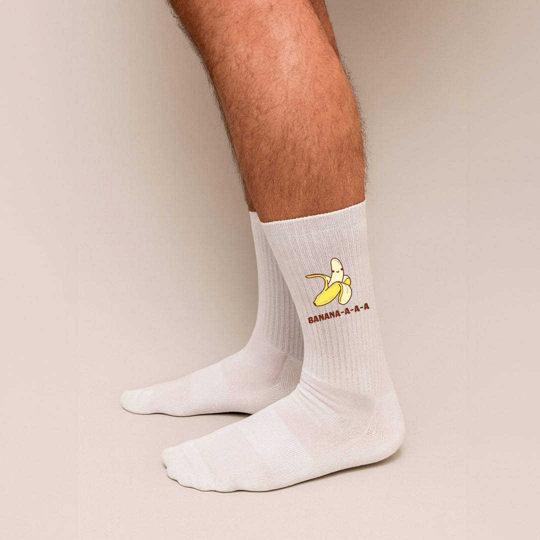 Socken „Banana“ – Lustige gelbe Motivsocken mit Banane | Witzige Fun-Socken aus Bio-Baumwolle | Made in Europe