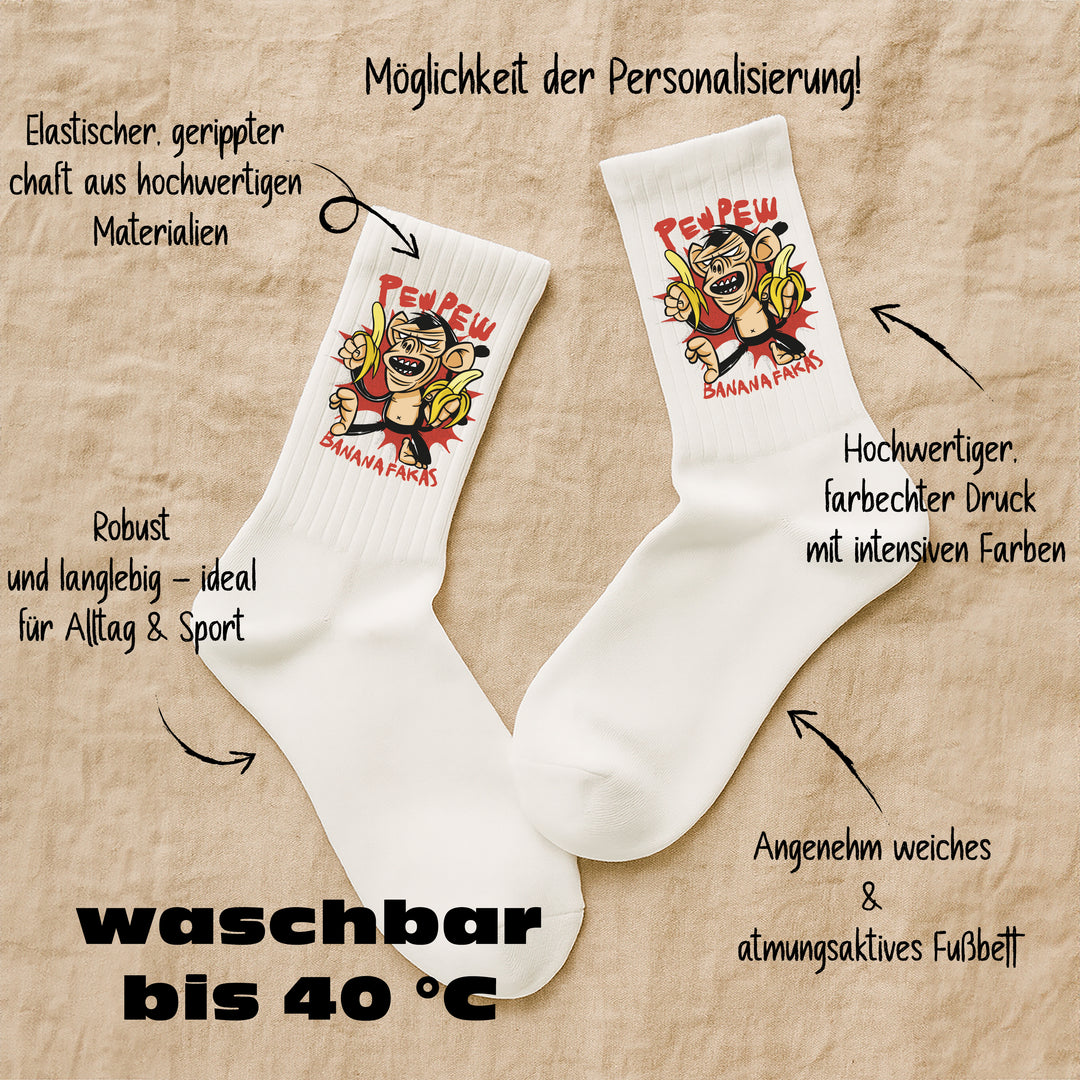 Socken „Bananafakas“ – Lustige Fun-Socken mit Bananen-Motiv | Witzige Spruchsocken | Geschenk mit Humor | Made in Europe