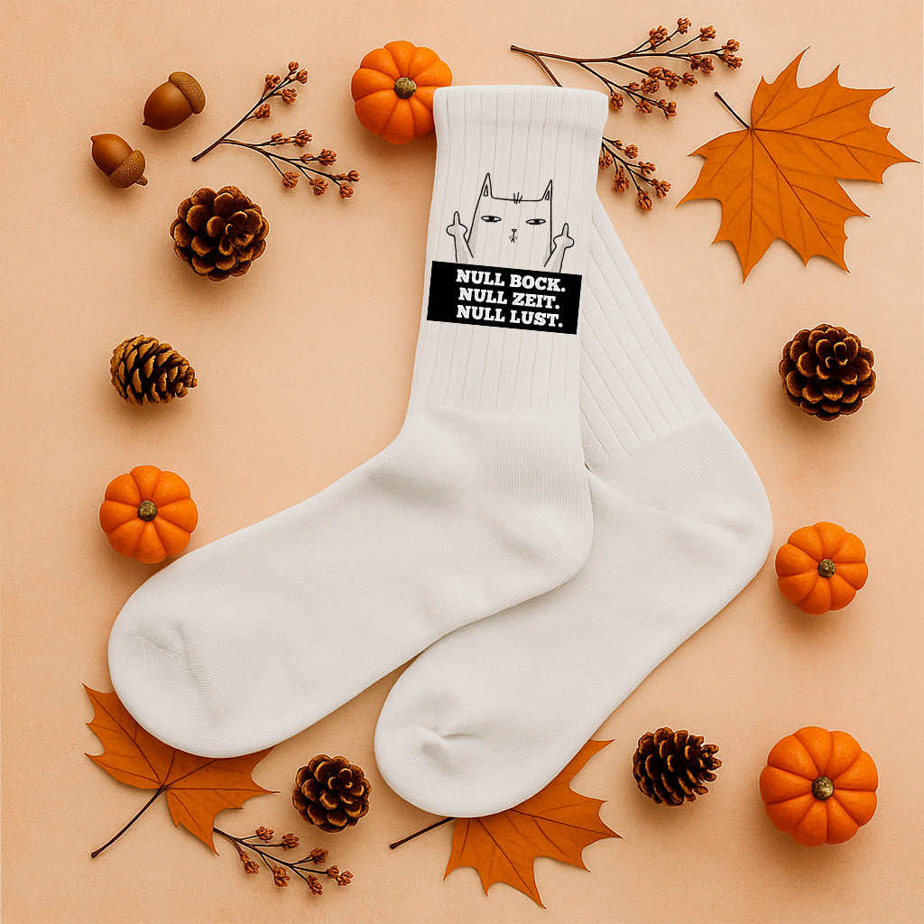 Socken „Null Bock. Null Zeit. Null Lust.“ – Lustige Spruchsocken | Fun & Lazy Socks aus Bio-Baumwolle | Geschenkidee mit Humor | Made in Europe