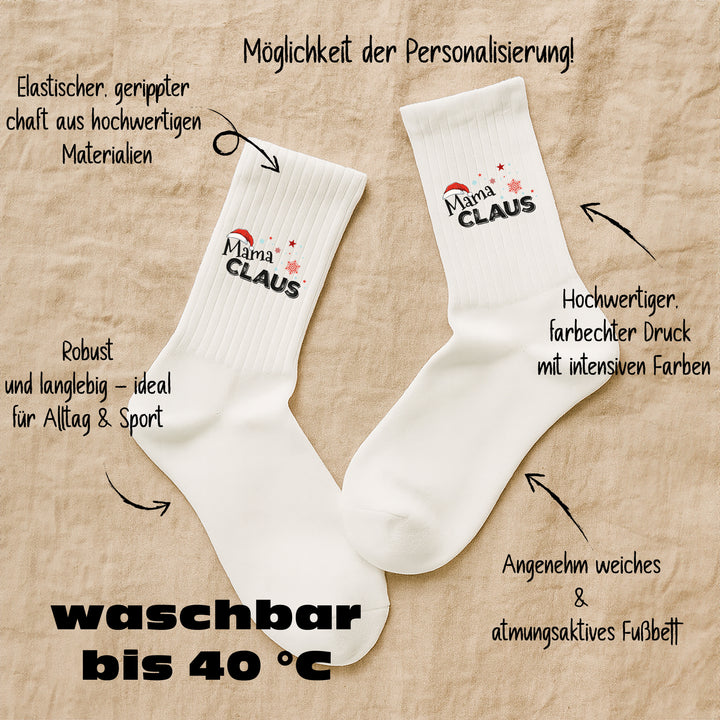 Socken „Mama Claus mit Mütze“ – Lustige Weihnachtssocken für Frauen | Christmas Fun Socks | Geschenkidee für Mamas | Made in Europe