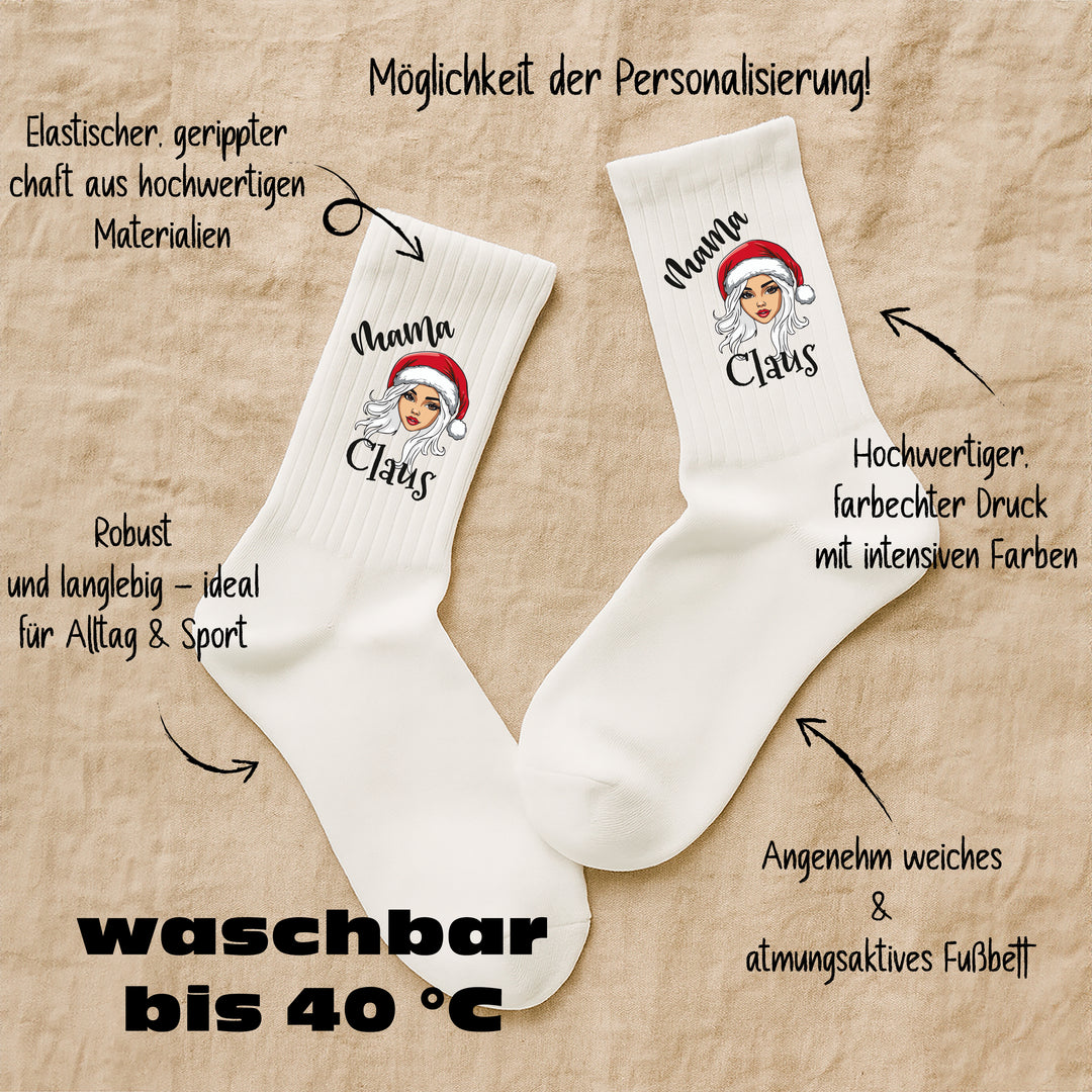 Socken „Mama Claus“ – Lustige Weihnachtssocken für Frauen | Christmas Fun Socks | Geschenkidee für Mamas | Made in Europe