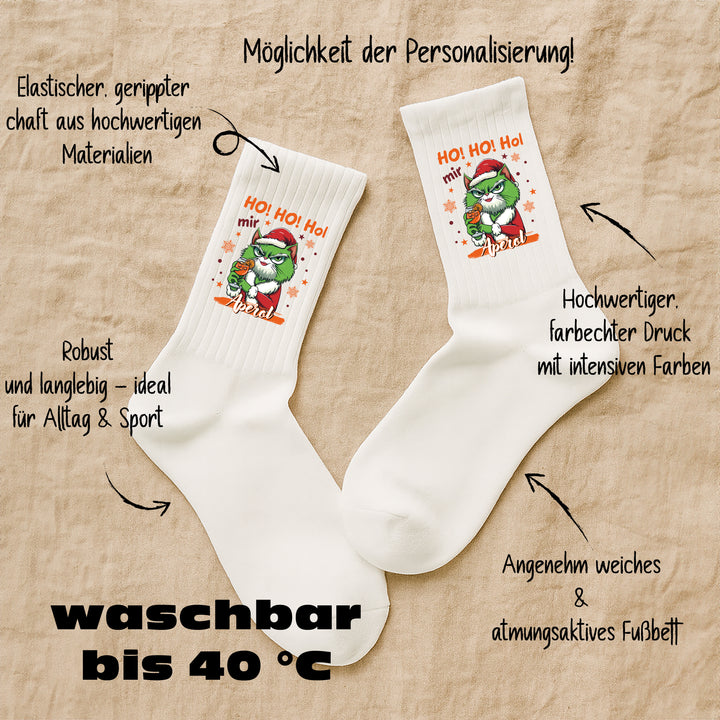 Socken „Ho Ho Ho, mir Aperol!“ – Lustige Weihnachtssocken | Christmas Fun Socks für Aperol-Fans | Made in Europe