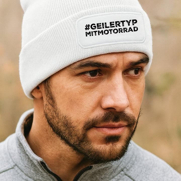 #geilertypmitmotorrad Mütze – Lustige Beanie mit Spruch | Geschenk für Motorradfahrer mit Humor