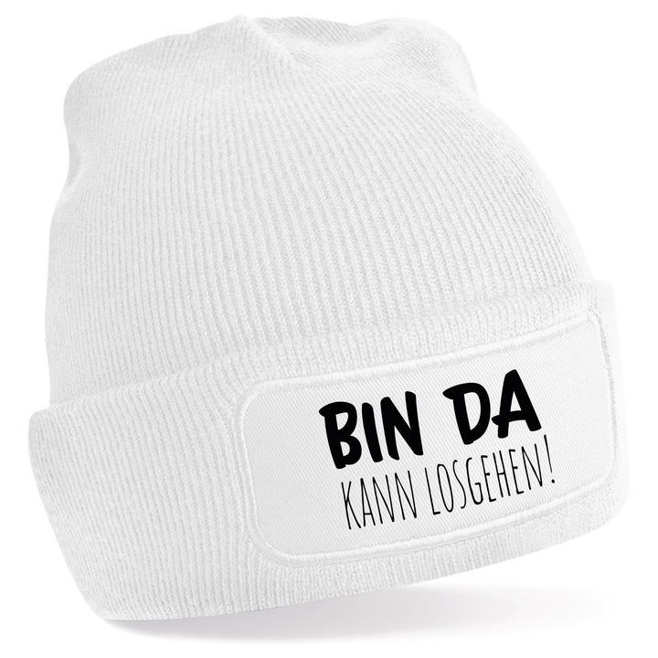 Bin da – kann losgehen Mütze | Lustige Beanie mit Spruch | Geschenk für Freunde & Kollegen