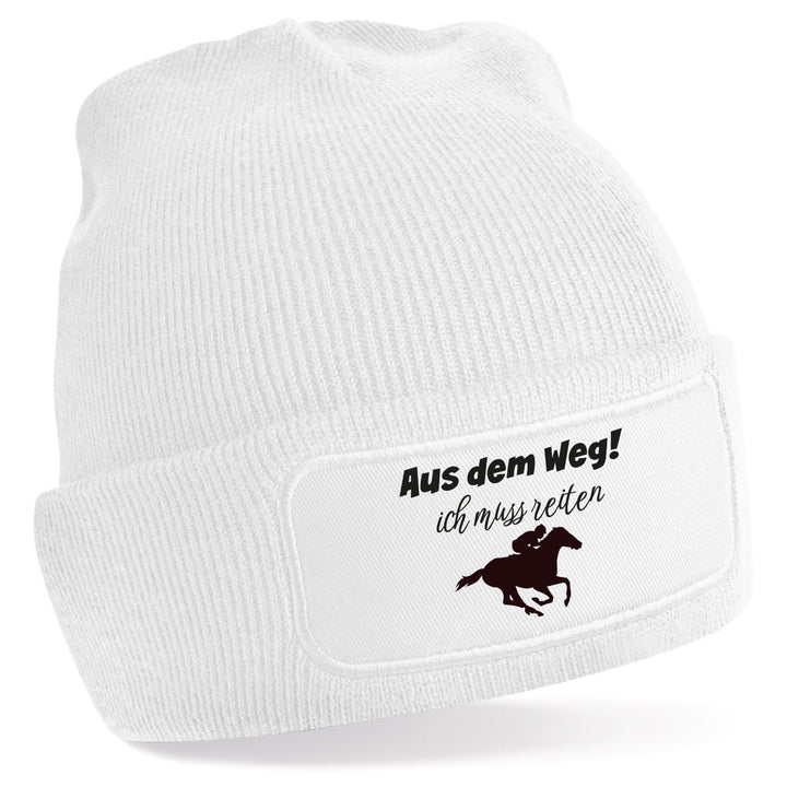 Mütze „Aus dem Weg – ich muss reiten“ | Lustige Beanie für Reiter & Pferdefans