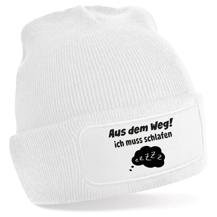 Mütze „Aus dem Weg – ich muss schlafen“ | Lustige Beanie für Schlafmangel-Profis