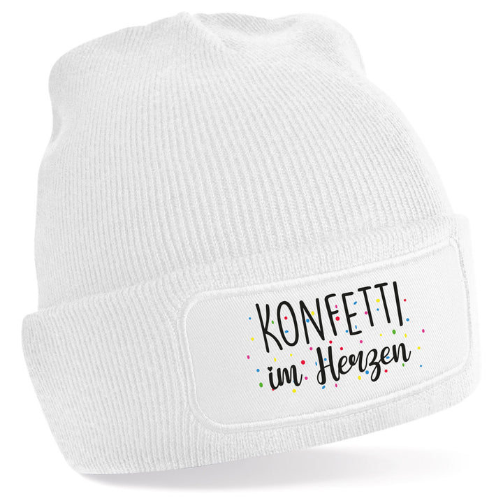 Konfetti im Herzen Mütze – Beanie mit Spruch | Geschenk für fröhliche Menschen & Freigeister