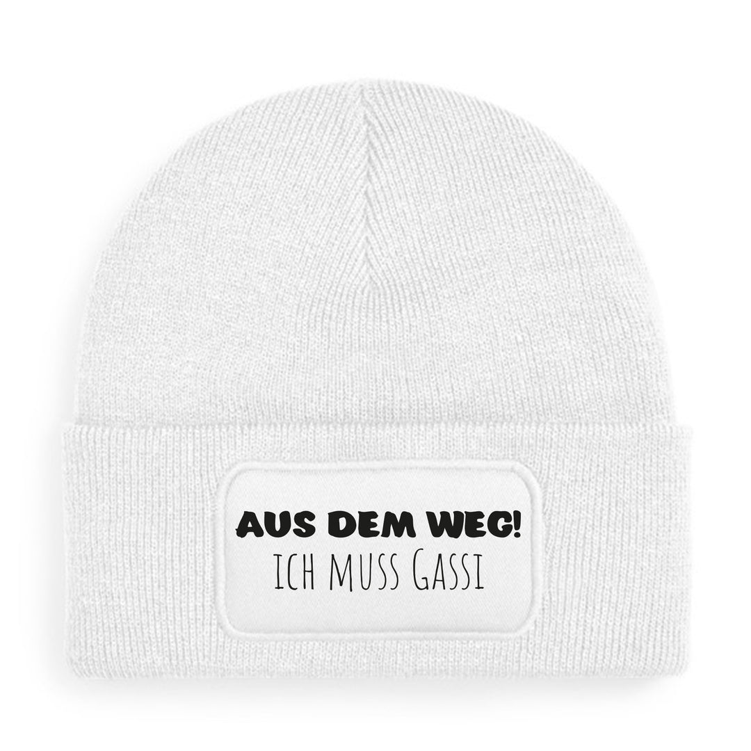 Mütze „Aus dem Weg – ich muss Gassi“ | Lustige Beanie für Hundebesitzer