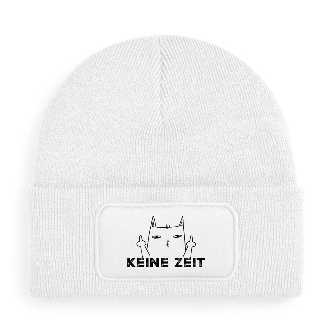 Keine Zeit Mütze – Katze mit Mittelfinger | Lustige Beanie mit Spruch | Geschenk für Katzenfans mit Humor