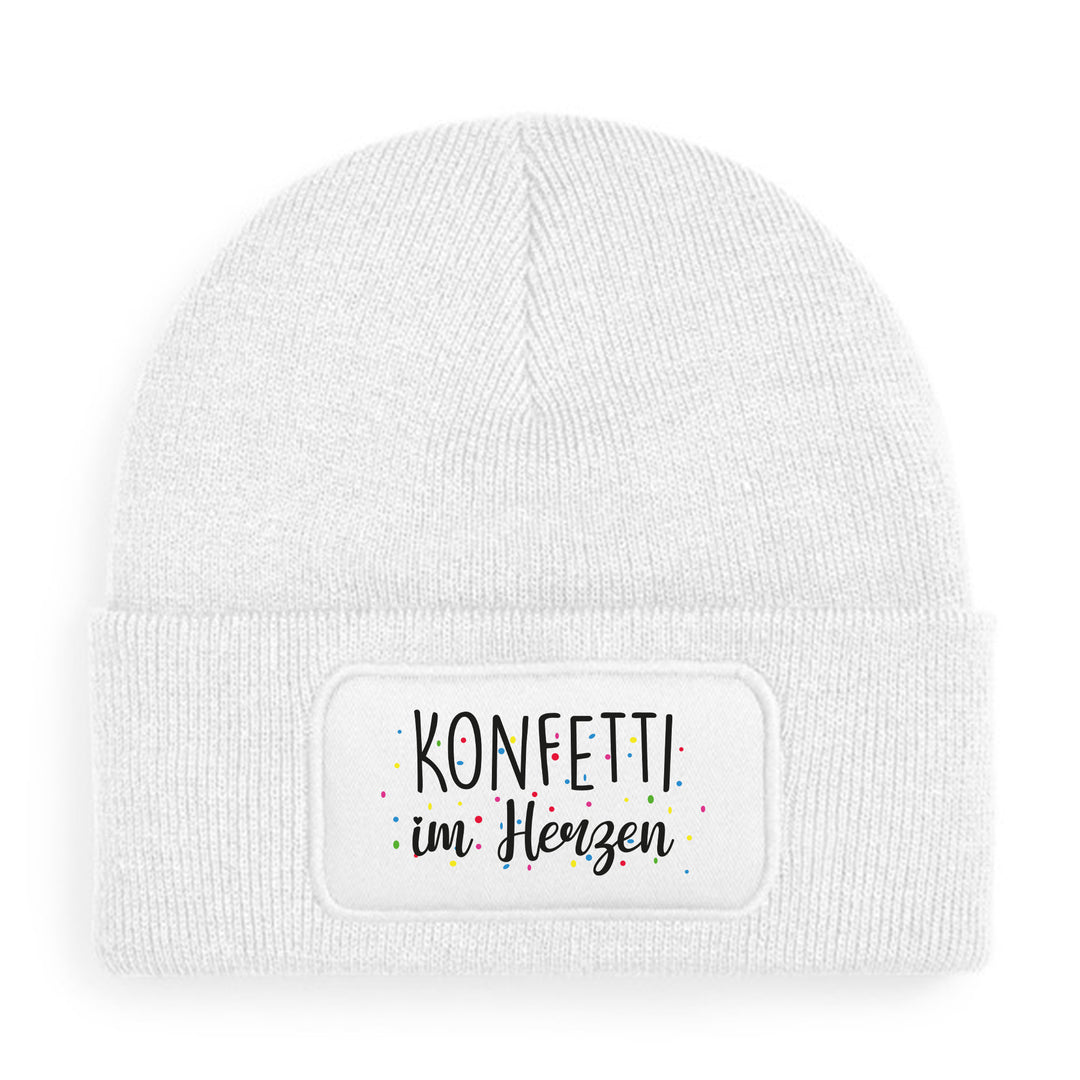 Konfetti im Herzen Mütze – Beanie mit Spruch | Geschenk für fröhliche Menschen & Freigeister