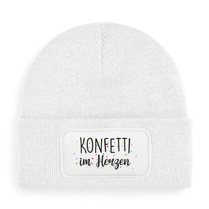 Konfetti im Herzen Mütze – Beanie mit Spruch | Geschenk für fröhliche Menschen & Freigeister